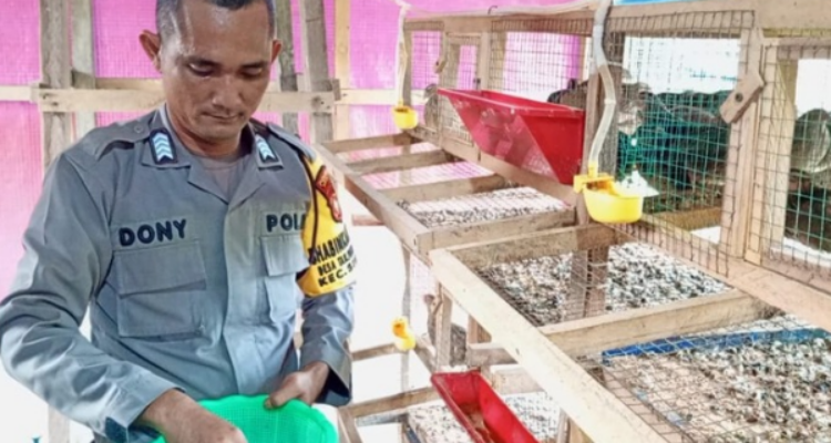 Bripka Doni Firmansyah, Bhabinkamtibmas Desa Tanjung Harapan, Kecamatan Singkep, yang menggagas program peternakan burung puyuh (foto: ist)