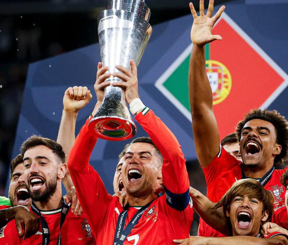 Timnas Portugal merayakan kemenangannya di kejuaraan UEFA Nations League 2025. (@cristiano/Instagram)