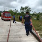 Petugas Damkar unit Dabo Singkep saat membersihkan bangkai cacing di Bukit Tumang. F. Redaksi