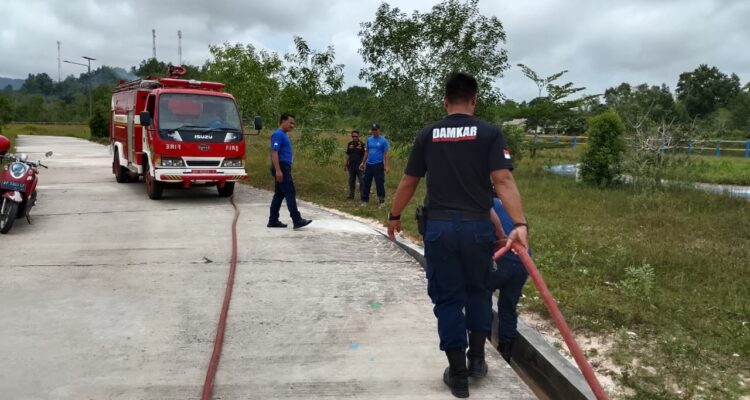 Petugas Damkar unit Dabo Singkep saat membersihkan bangkai cacing di Bukit Tumang. F. Redaksi