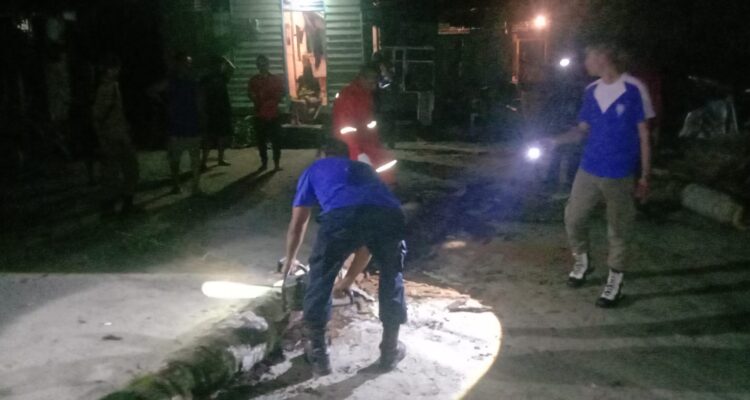 Petugas Damkar unit Dabo Singkep saat melakukan evakuasi terhadap pohon yang menimpa rumah warga RT 002 RW 008 Kelurahan Dabo. F. Redaksi