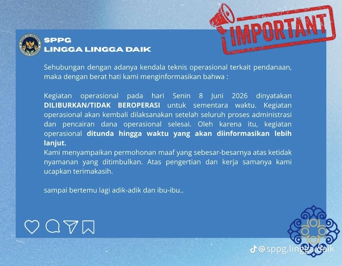 SPPG Lingga Lingga Daik di Bawah Yayasan Pasundan Bakti Pertiwi Hentikan Sementara Operasional | f. Redaksi